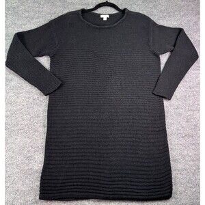J.Jill Wool Cotton Silk Blend Tunic Sweater M Black Textured Knit Long Sleeve